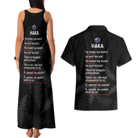 New Zealand Haka Rugby Couples Matching Tank Maxi Dress and Hawaiian Shirt 2024 Pacific Go Black Silver Fern LT14 - Polynesian Pride