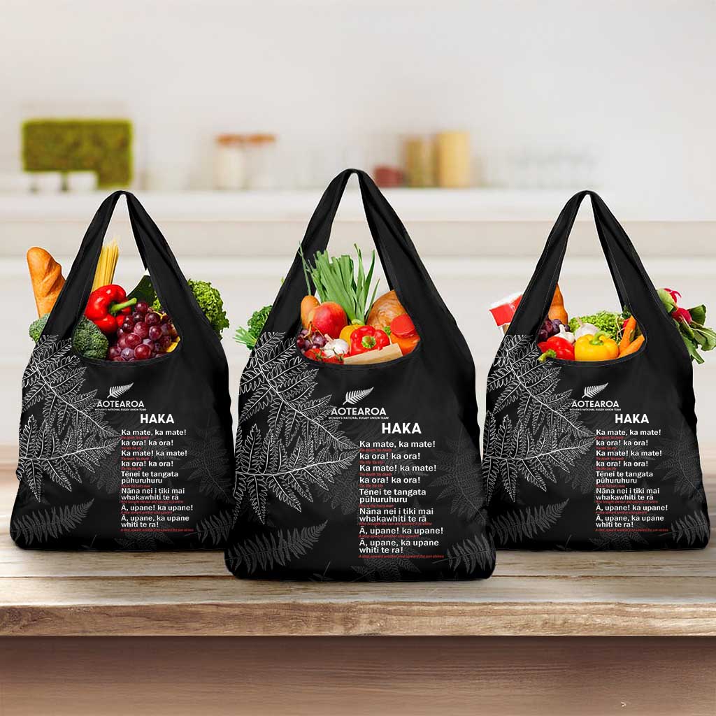 Custom New Zealand Haka Rugby Grocery Bag Pacific Go Black Silver Fern