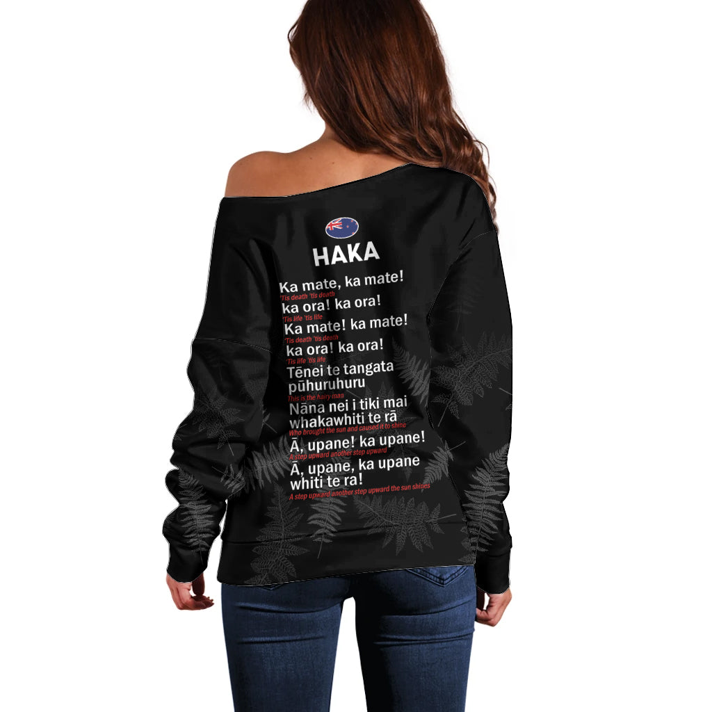 New Zealand Haka Rugby Off Shoulder Sweater 2024 Pacific Go Black Silver Fern LT14 - Polynesian Pride