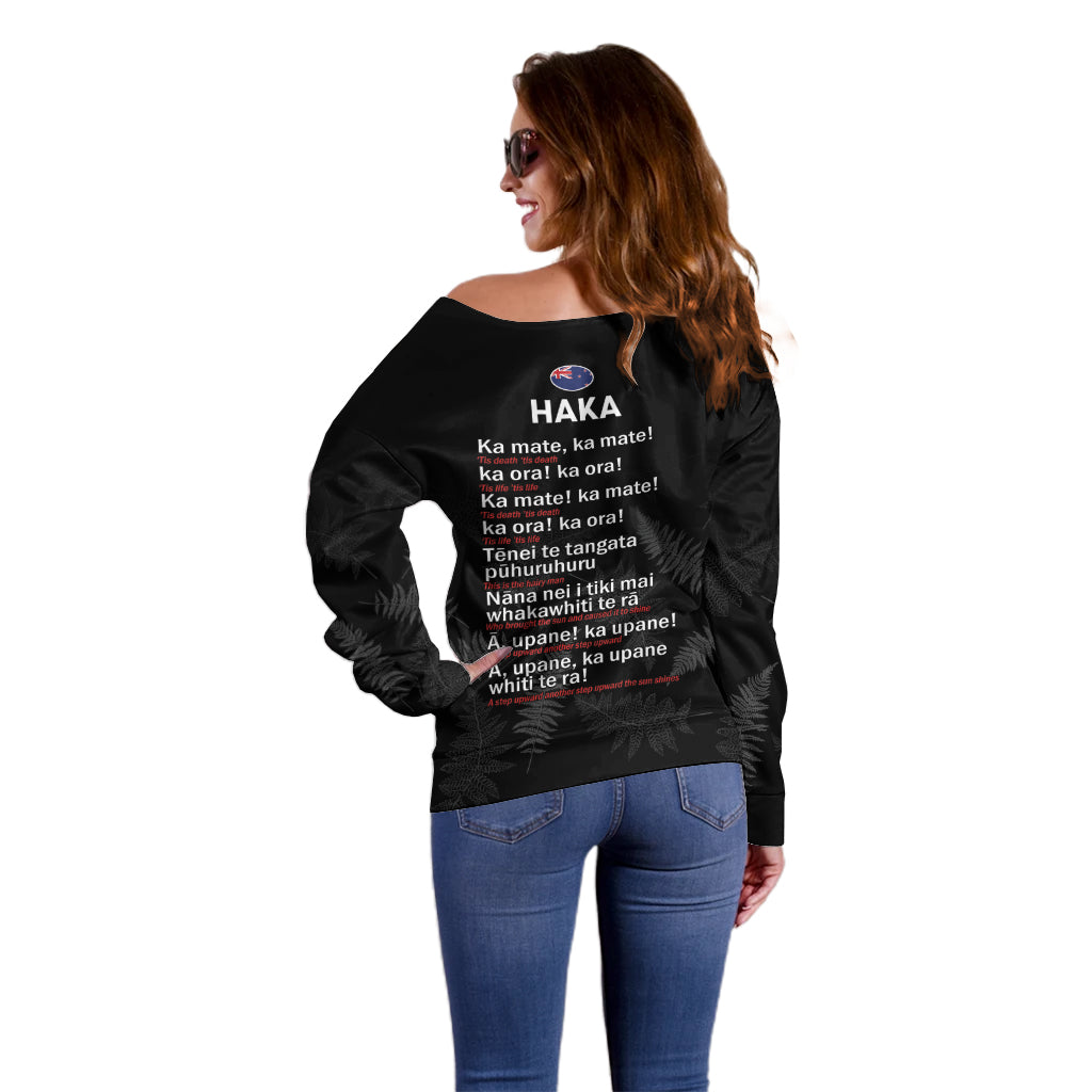 New Zealand Haka Rugby Off Shoulder Sweater 2024 Pacific Go Black Silver Fern LT14 - Polynesian Pride