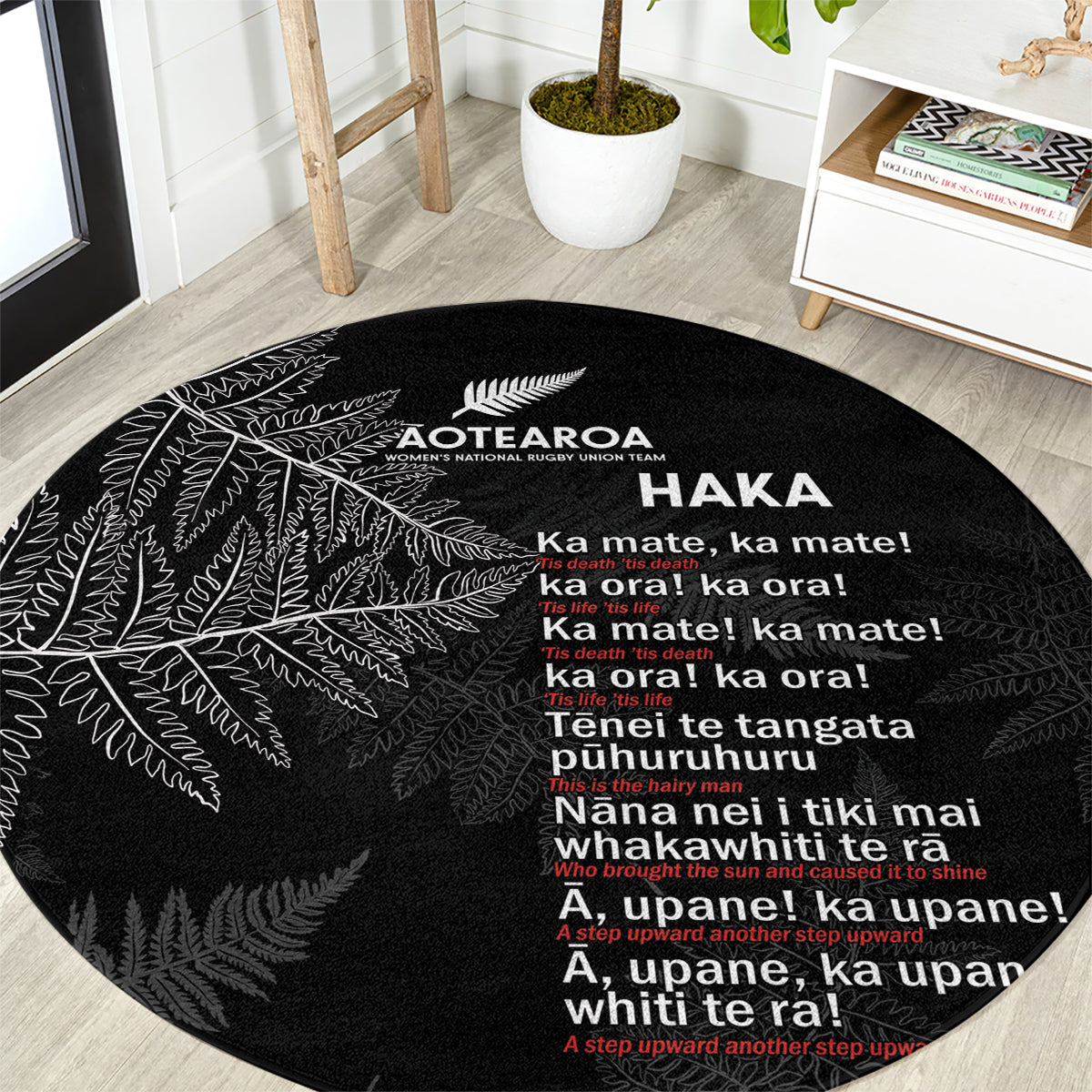 Custom New Zealand Haka Rugby Round Carpet 2024 Pacific Go Black Silver Fern LT14 Black - Polynesian Pride