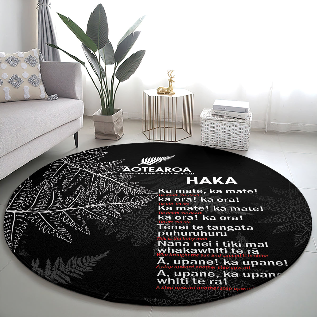 Custom New Zealand Haka Rugby Round Carpet 2024 Pacific Go Black Silver Fern LT14 - Polynesian Pride