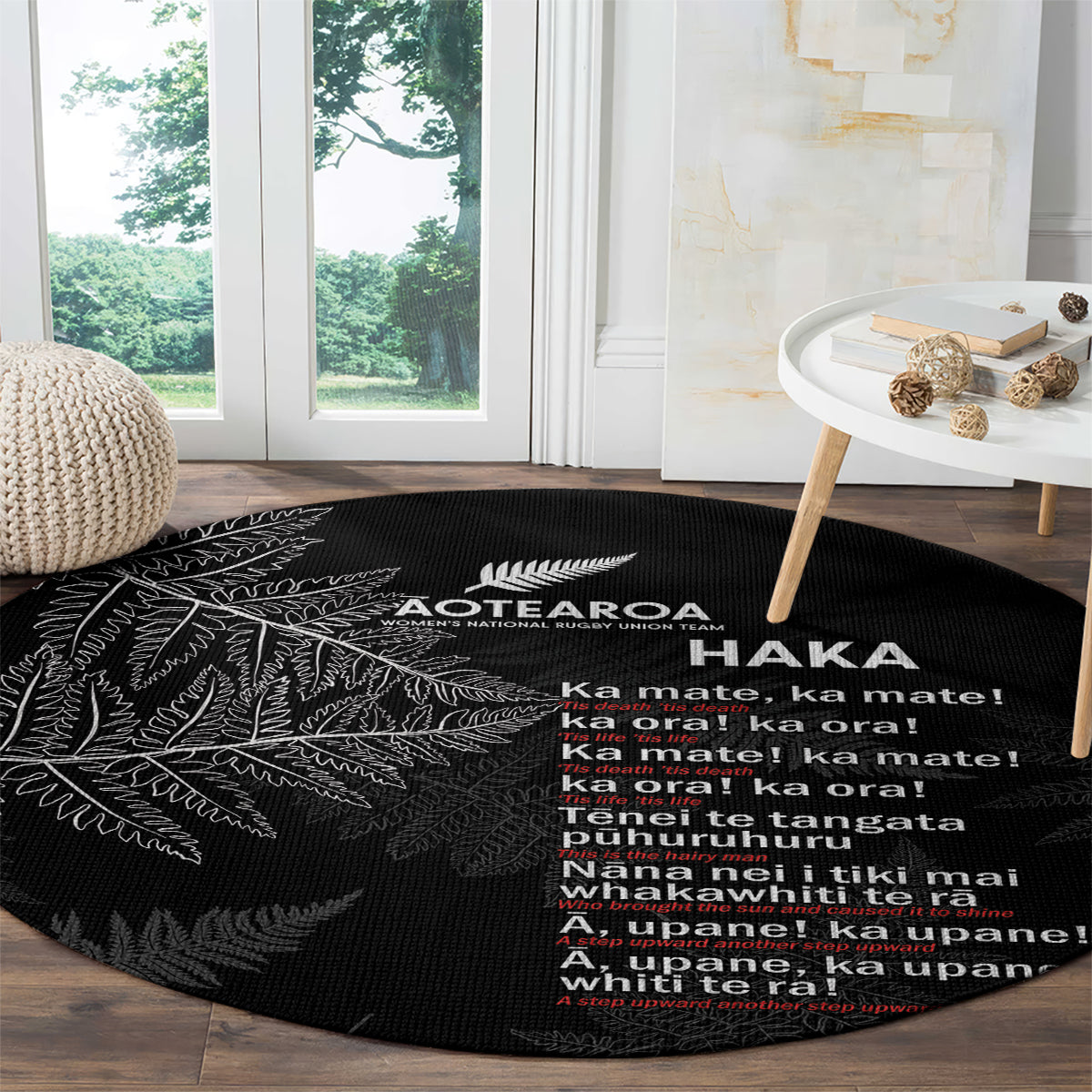 Custom New Zealand Haka Rugby Round Carpet 2024 Pacific Go Black Silver Fern LT14 - Polynesian Pride