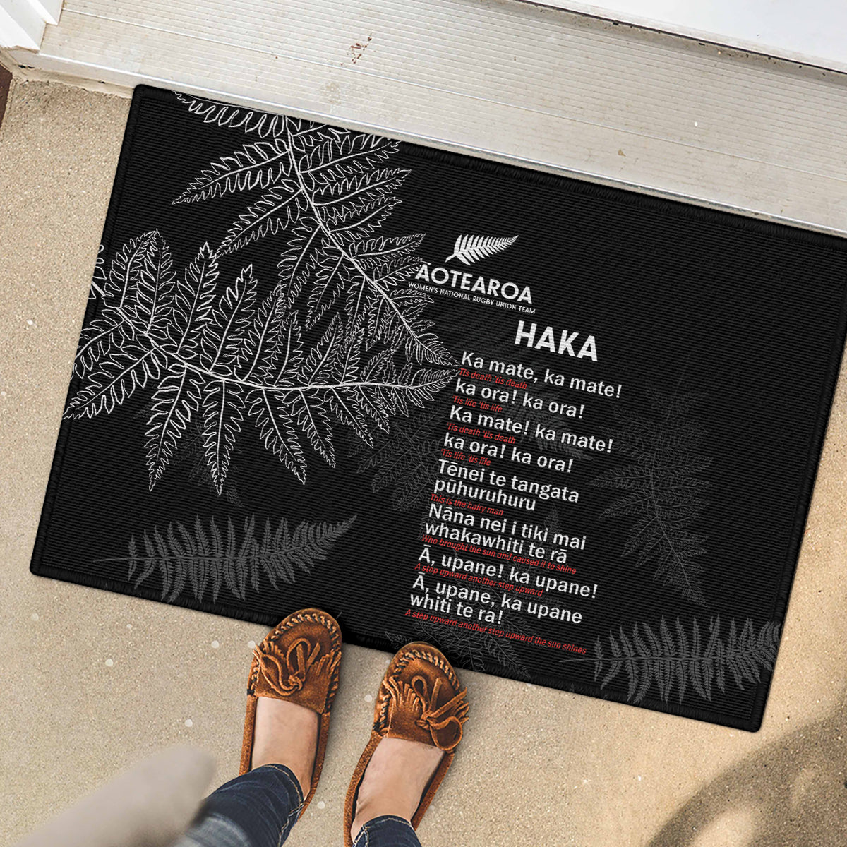 Custom New Zealand Haka Rugby Rubber Doormat 2024 Pacific Go Black Silver Fern LT14 - Polynesian Pride