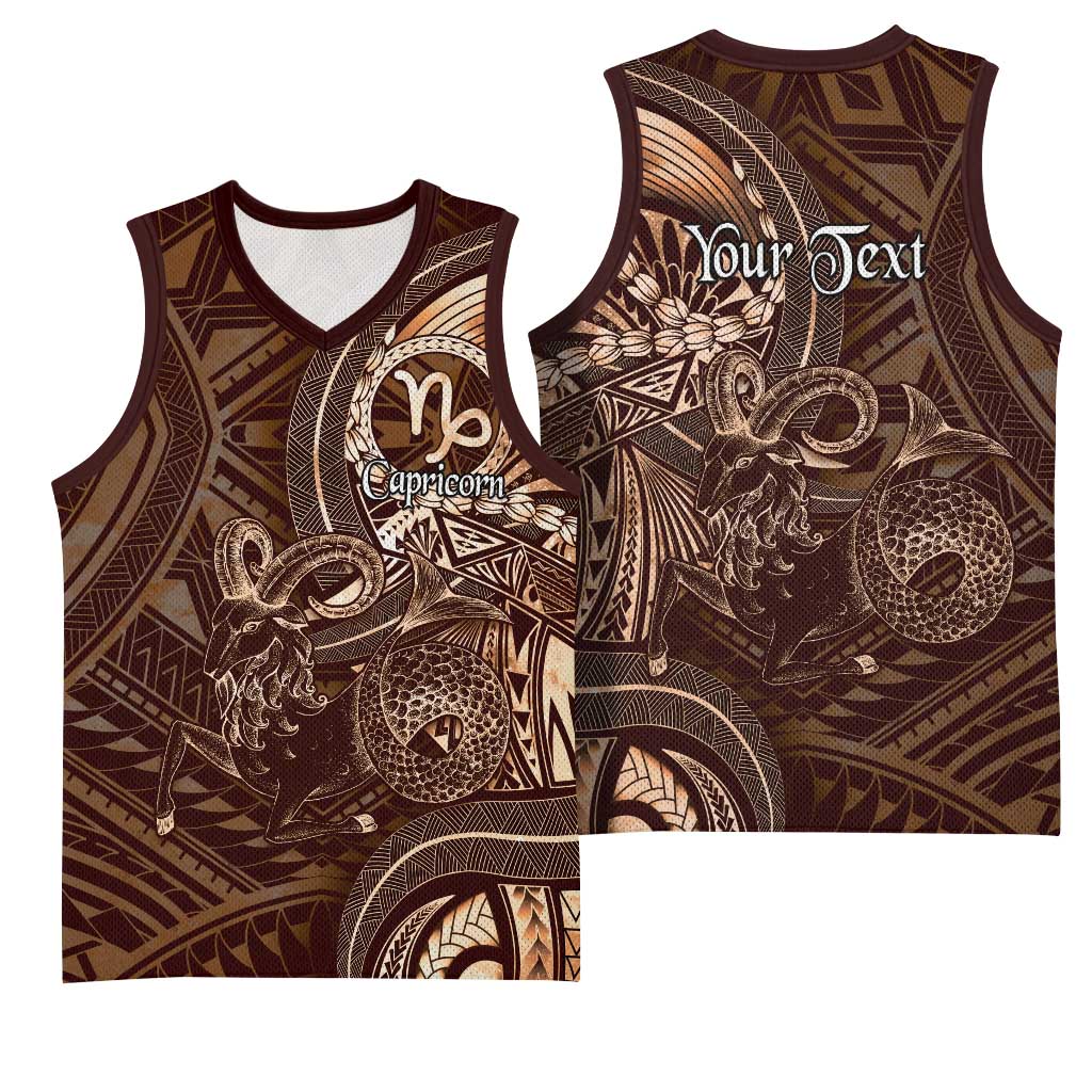 Personalised Polynesia Zodiac Capricorn Basketball Jersey Galaxy Polynesian Pattern Chest Tattoo Style