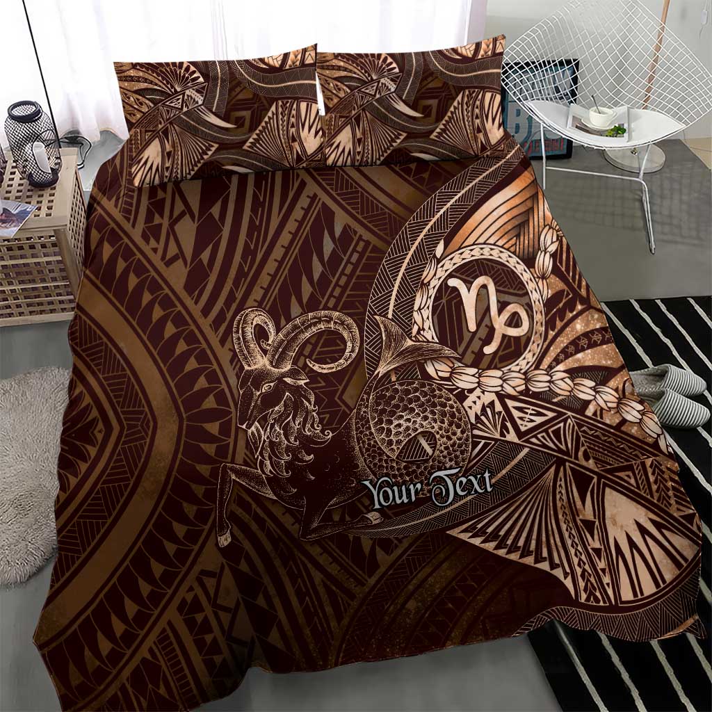 Personalised Polynesia Zodiac Capricorn Bedding Set Galaxy Polynesian Pattern Chest Tattoo Style