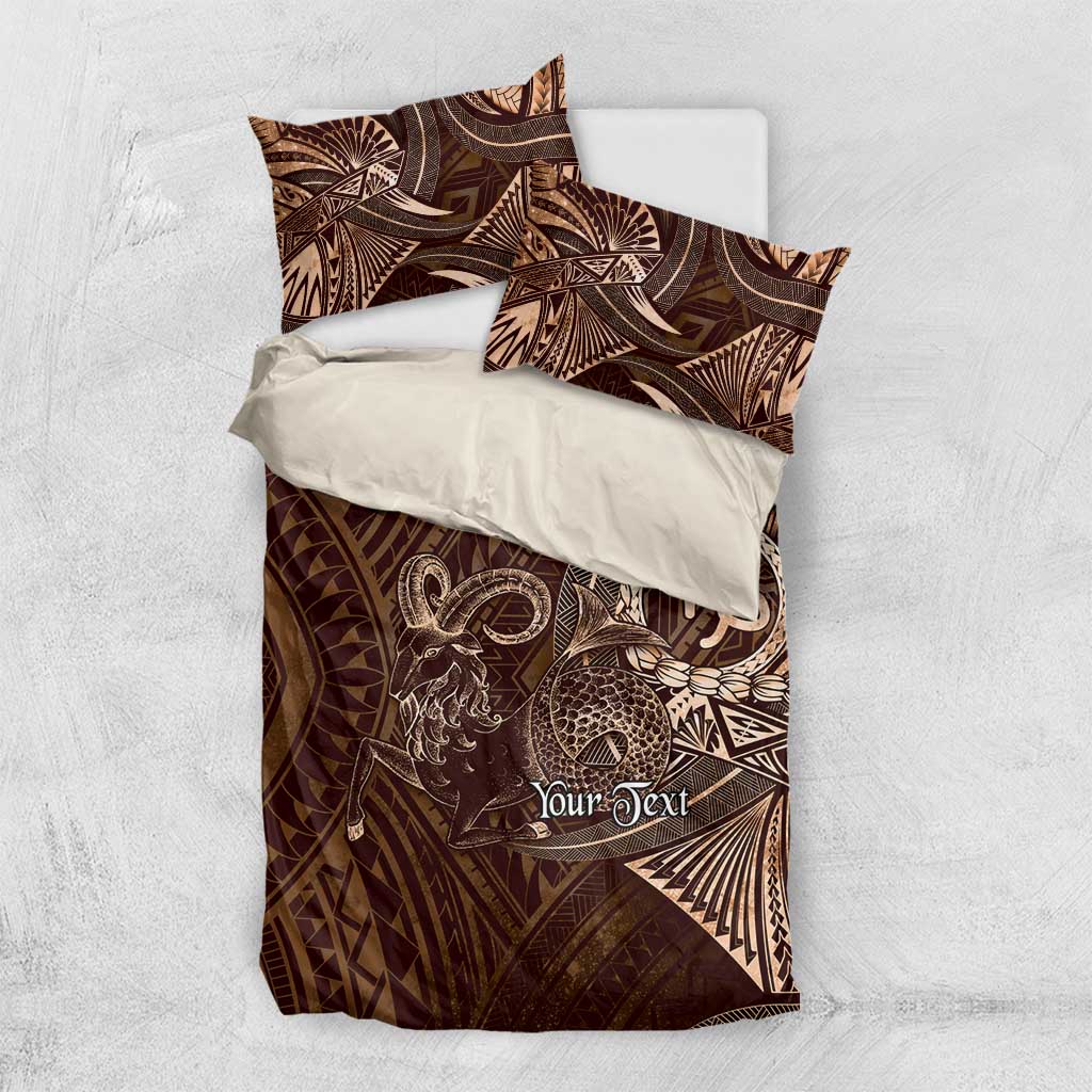 Personalised Polynesia Zodiac Capricorn Bedding Set Galaxy Polynesian Pattern Chest Tattoo Style