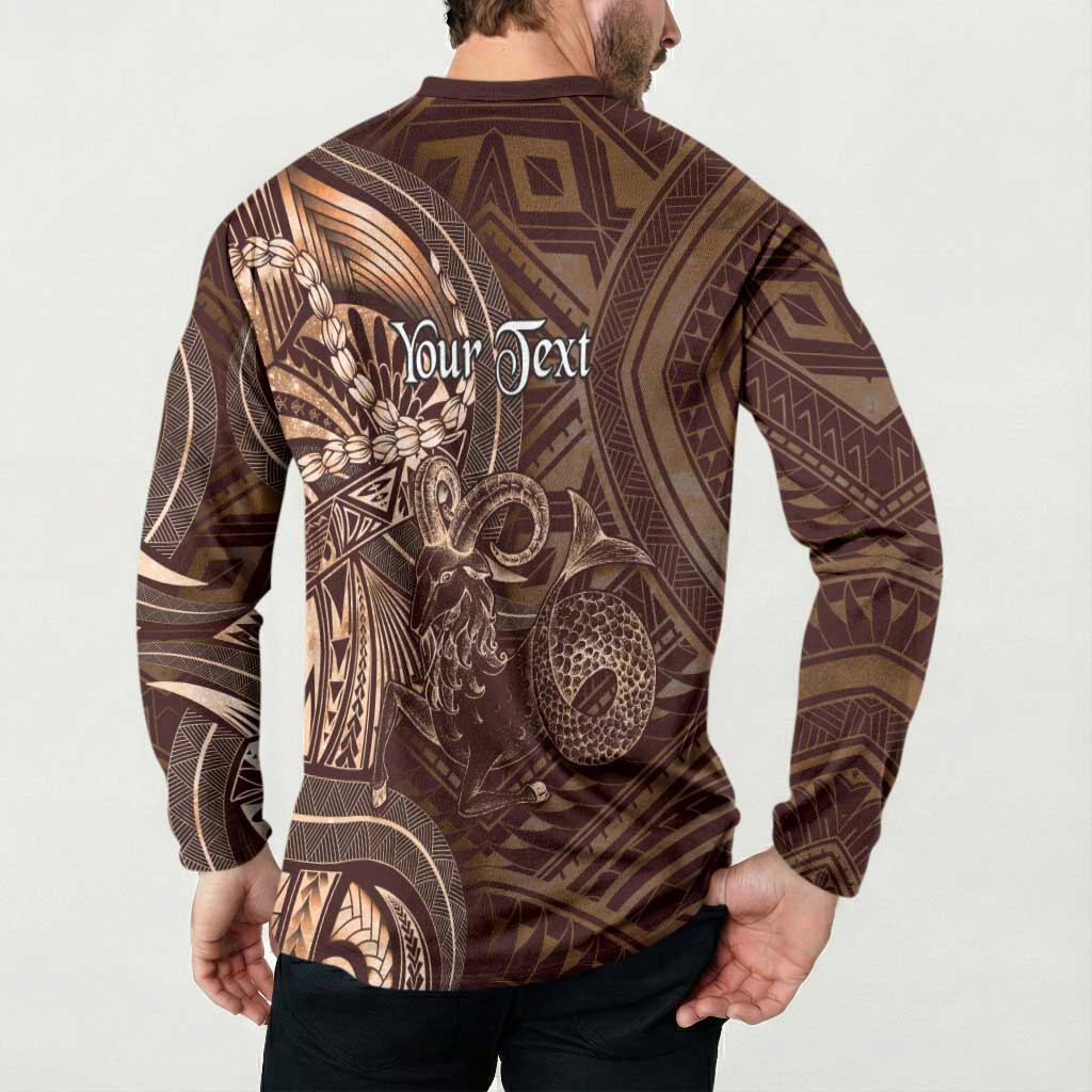 Personalised Polynesia Zodiac Capricorn Button Sweatshirt Galaxy Polynesian Pattern Chest Tattoo Style