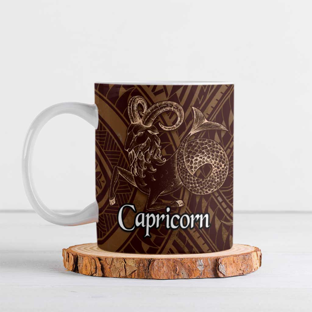 Personalised Polynesia Zodiac Capricorn Ceramic Mug Galaxy Polynesian Pattern Chest Tattoo Style