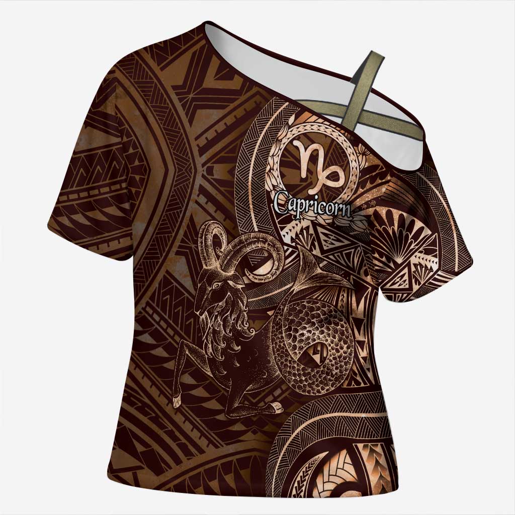 Personalised Polynesia Zodiac Capricorn Cross Shoulder Shirt Galaxy Polynesian Pattern Chest Tattoo Style