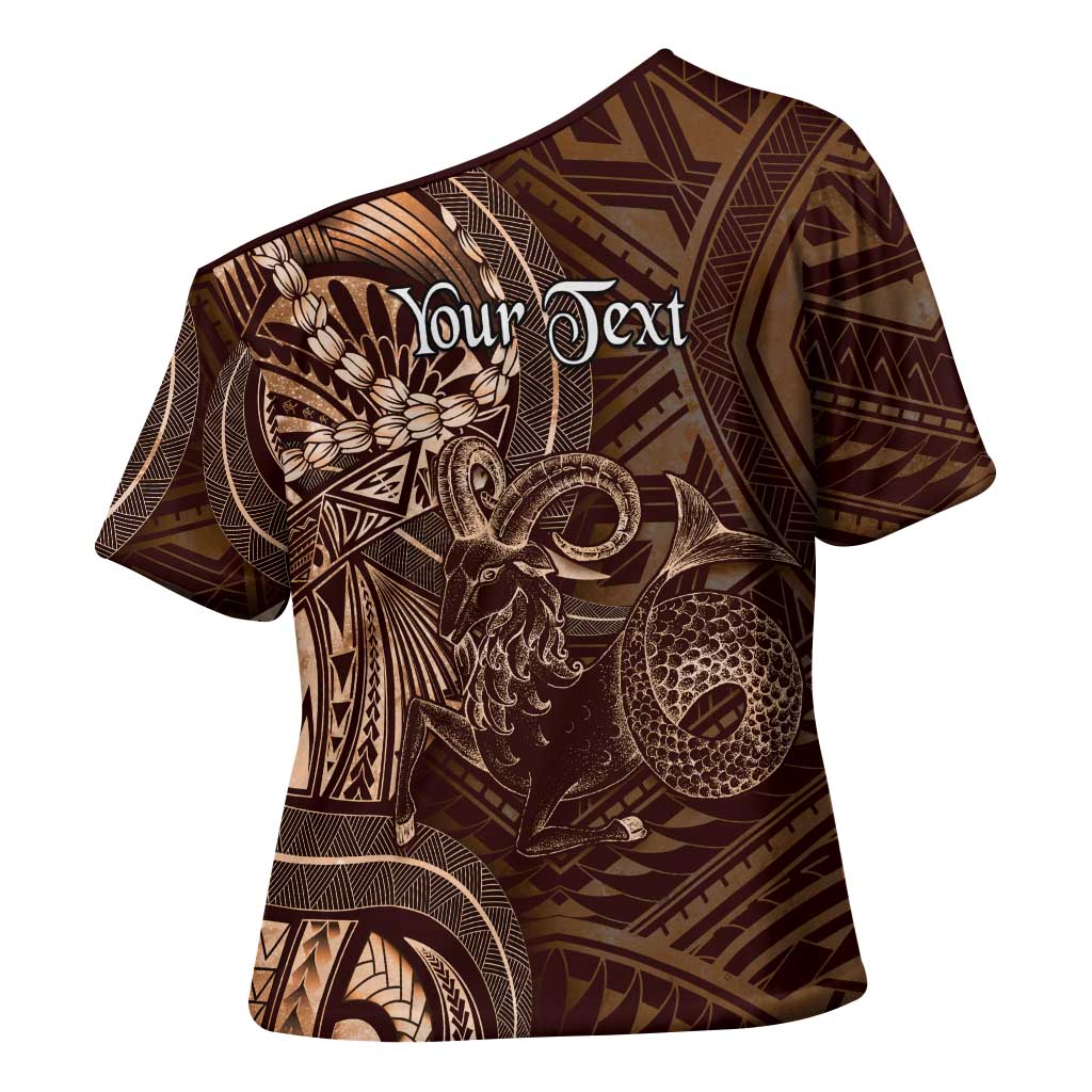 Personalised Polynesia Zodiac Capricorn Cross Shoulder Shirt Galaxy Polynesian Pattern Chest Tattoo Style