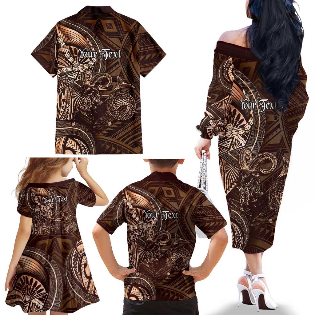 Personalised Polynesia Zodiac Capricorn Family Matching Off The Shoulder Long Sleeve Dress and Hawaiian Shirt Galaxy Polynesian Pattern Chest Tattoo Style LT14 - Polynesian Pride