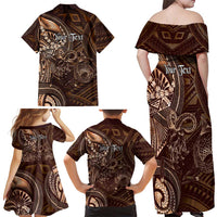 Personalised Polynesia Zodiac Capricorn Family Matching Off Shoulder Maxi Dress and Hawaiian Shirt Galaxy Polynesian Pattern Chest Tattoo Style