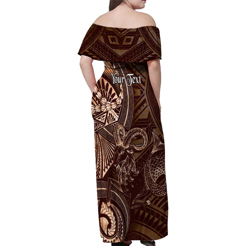 Personalised Polynesia Zodiac Capricorn Family Matching Off Shoulder Maxi Dress and Hawaiian Shirt Galaxy Polynesian Pattern Chest Tattoo Style