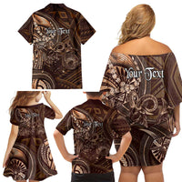 Personalised Polynesia Zodiac Capricorn Family Matching Off Shoulder Short Dress and Hawaiian Shirt Galaxy Polynesian Pattern Chest Tattoo Style
