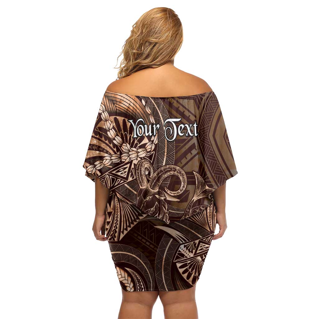 Personalised Polynesia Zodiac Capricorn Family Matching Off Shoulder Short Dress and Hawaiian Shirt Galaxy Polynesian Pattern Chest Tattoo Style