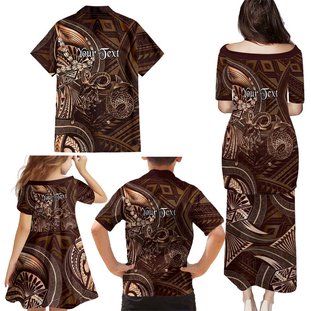 Personalised Polynesia Zodiac Capricorn Family Matching Puletasi and Hawaiian Shirt Galaxy Polynesian Pattern Chest Tattoo Style