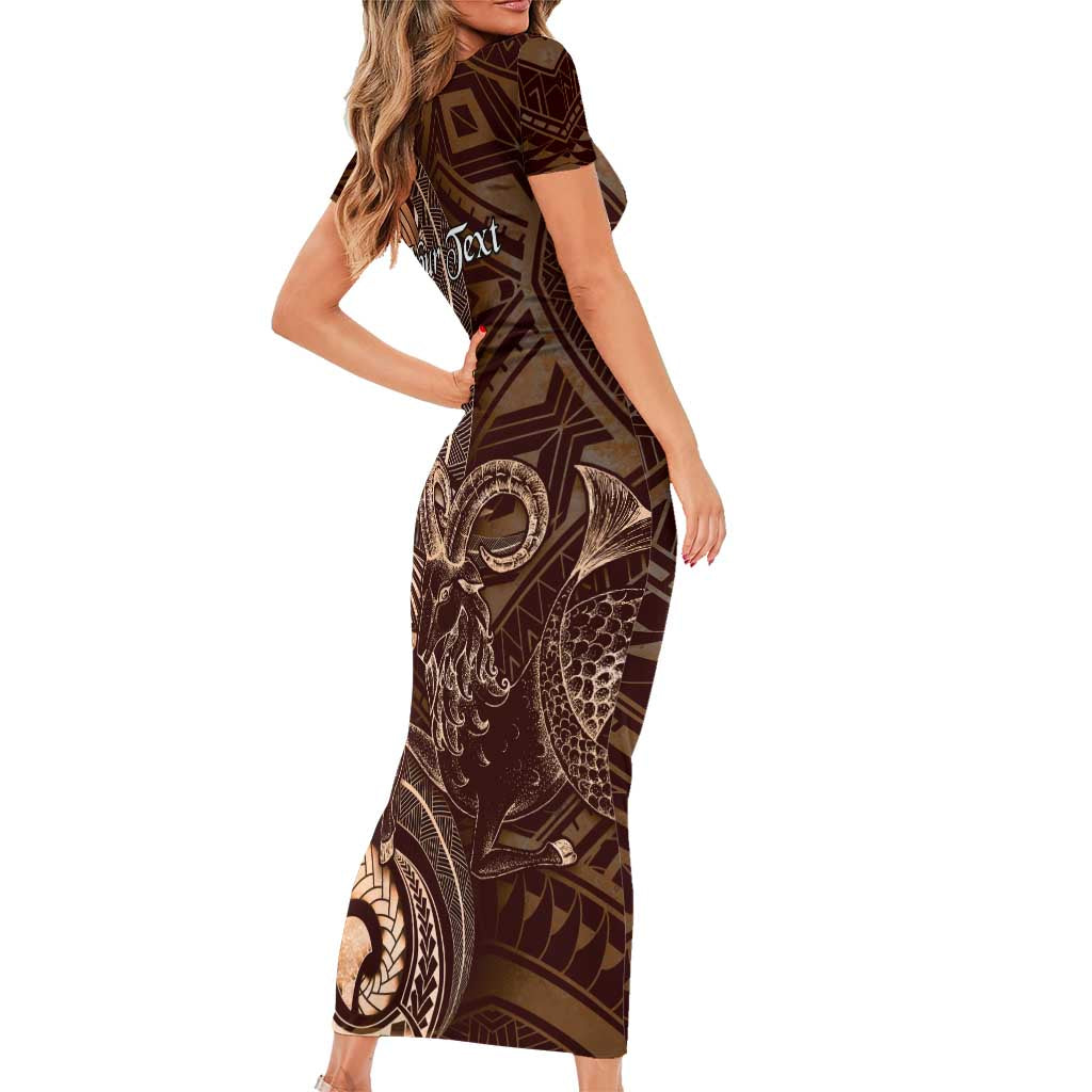Personalised Polynesia Zodiac Capricorn Family Matching Short Sleeve Bodycon Dress and Hawaiian Shirt Galaxy Polynesian Pattern Chest Tattoo Style LT14 - Polynesian Pride