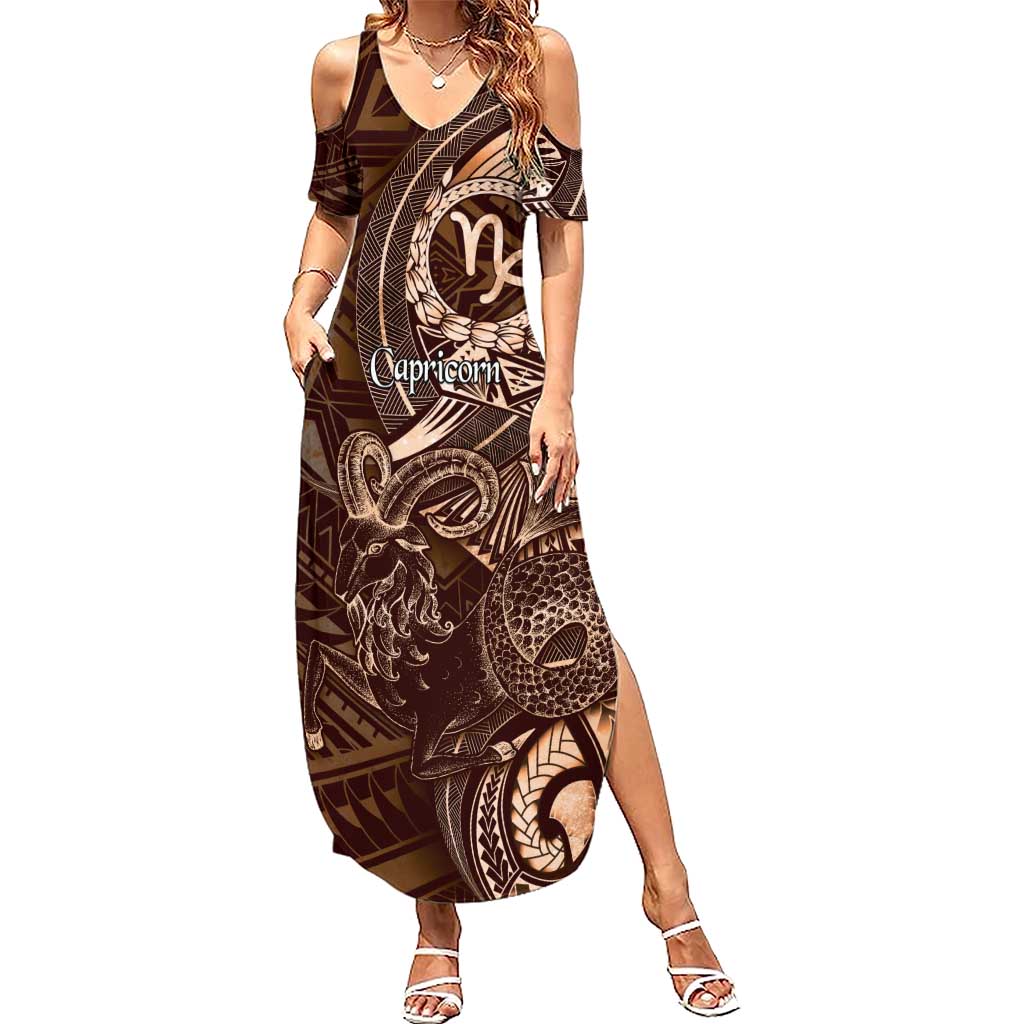 Personalised Polynesia Zodiac Capricorn Family Matching Summer Maxi Dress and Hawaiian Shirt Galaxy Polynesian Pattern Chest Tattoo Style