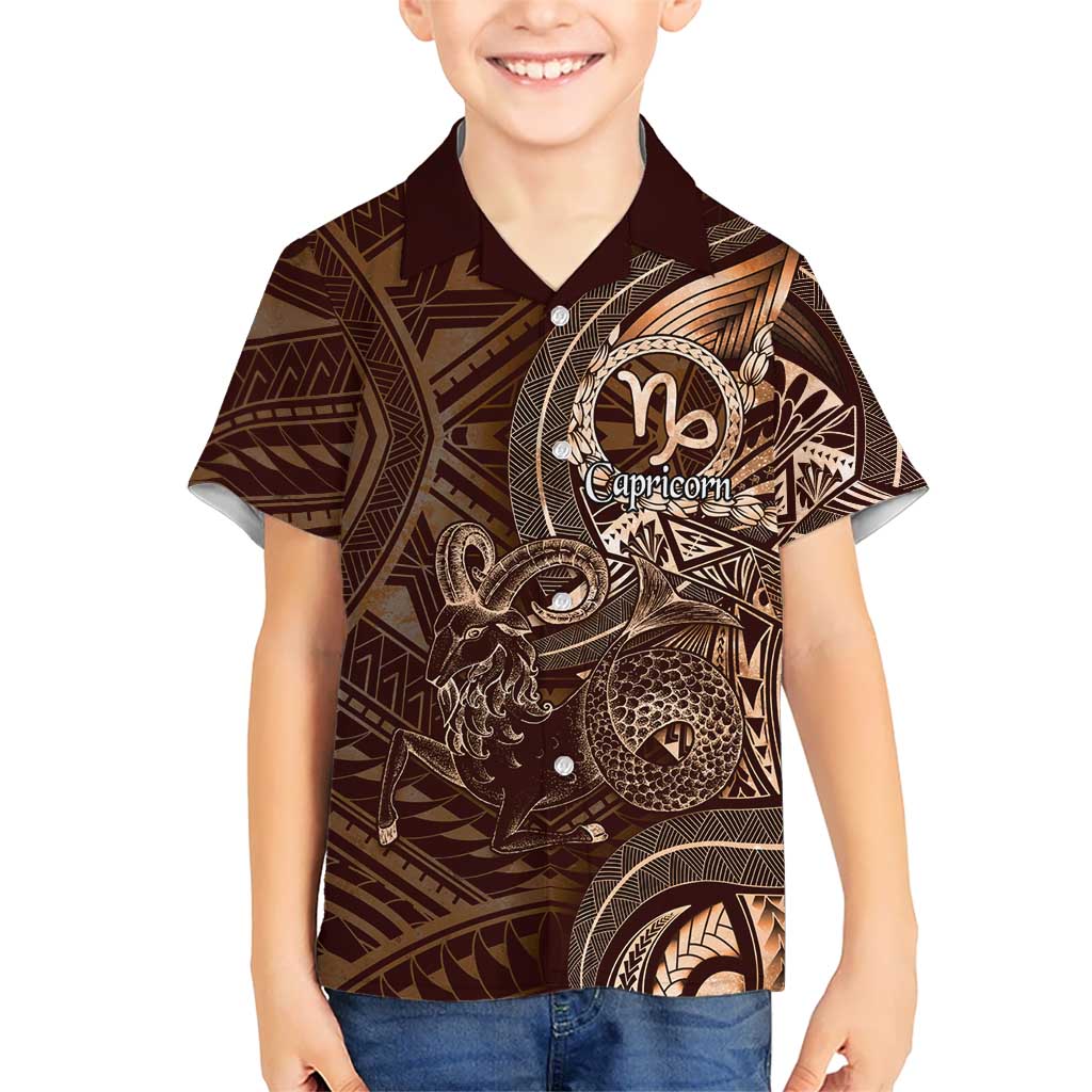 Personalised Polynesia Zodiac Capricorn Family Matching Summer Maxi Dress and Hawaiian Shirt Galaxy Polynesian Pattern Chest Tattoo Style