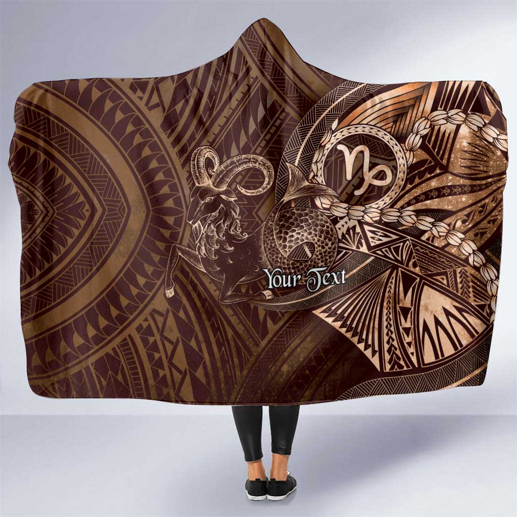 Personalised Polynesia Zodiac Capricorn Hooded Blanket Galaxy Polynesian Pattern Chest Tattoo Style