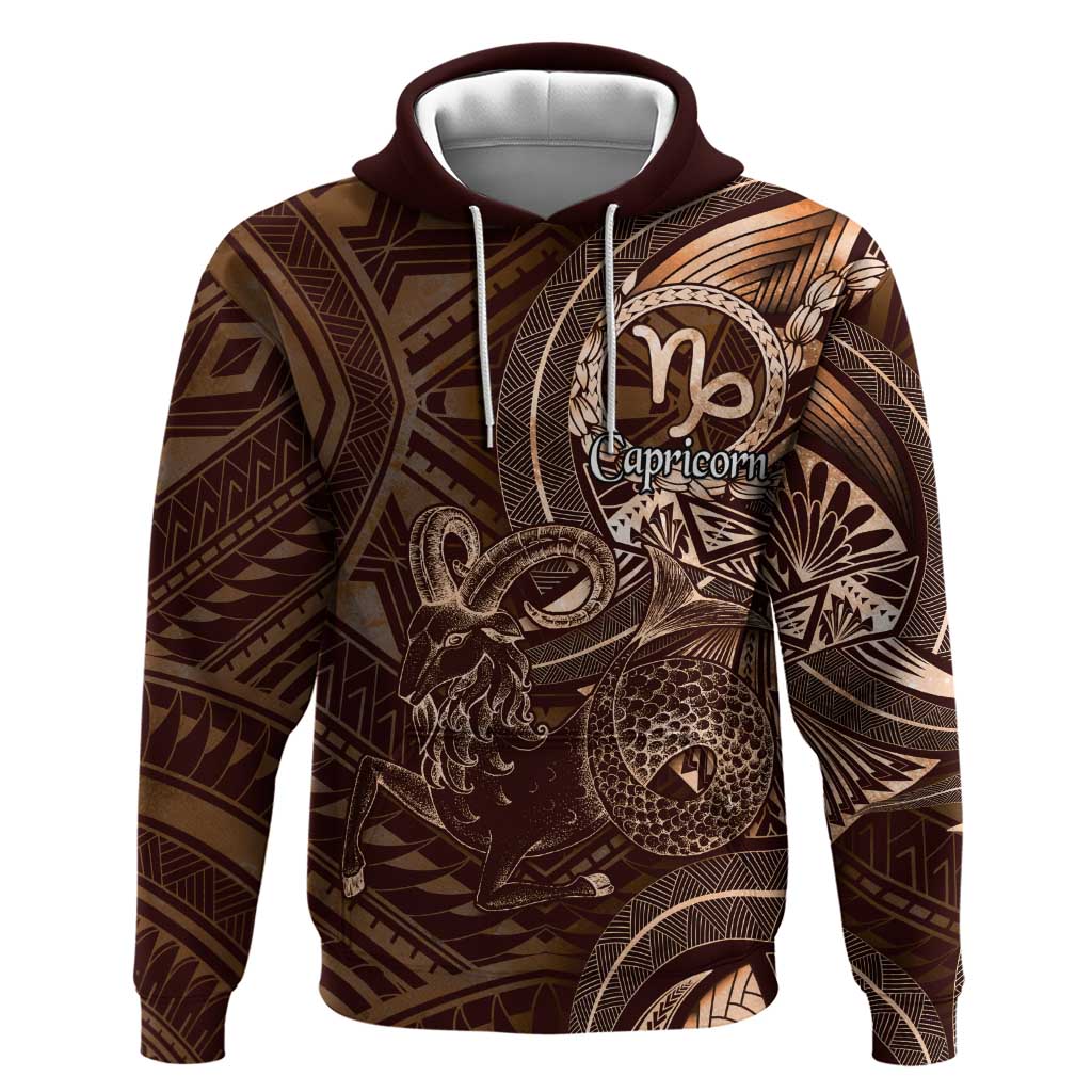 Personalised Polynesia Zodiac Capricorn Hoodie Galaxy Polynesian Pattern Chest Tattoo Style