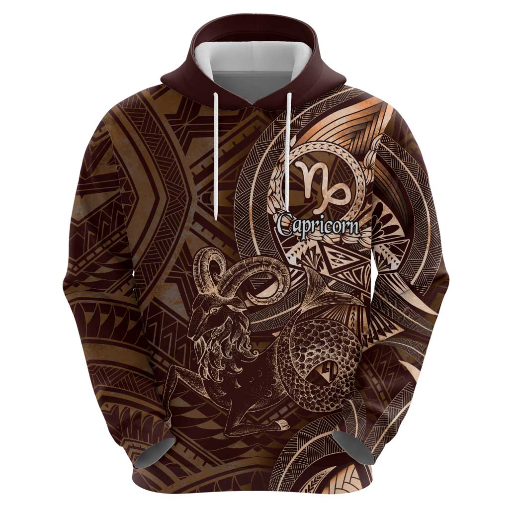 Personalised Polynesia Zodiac Capricorn Hoodie Galaxy Polynesian Pattern Chest Tattoo Style