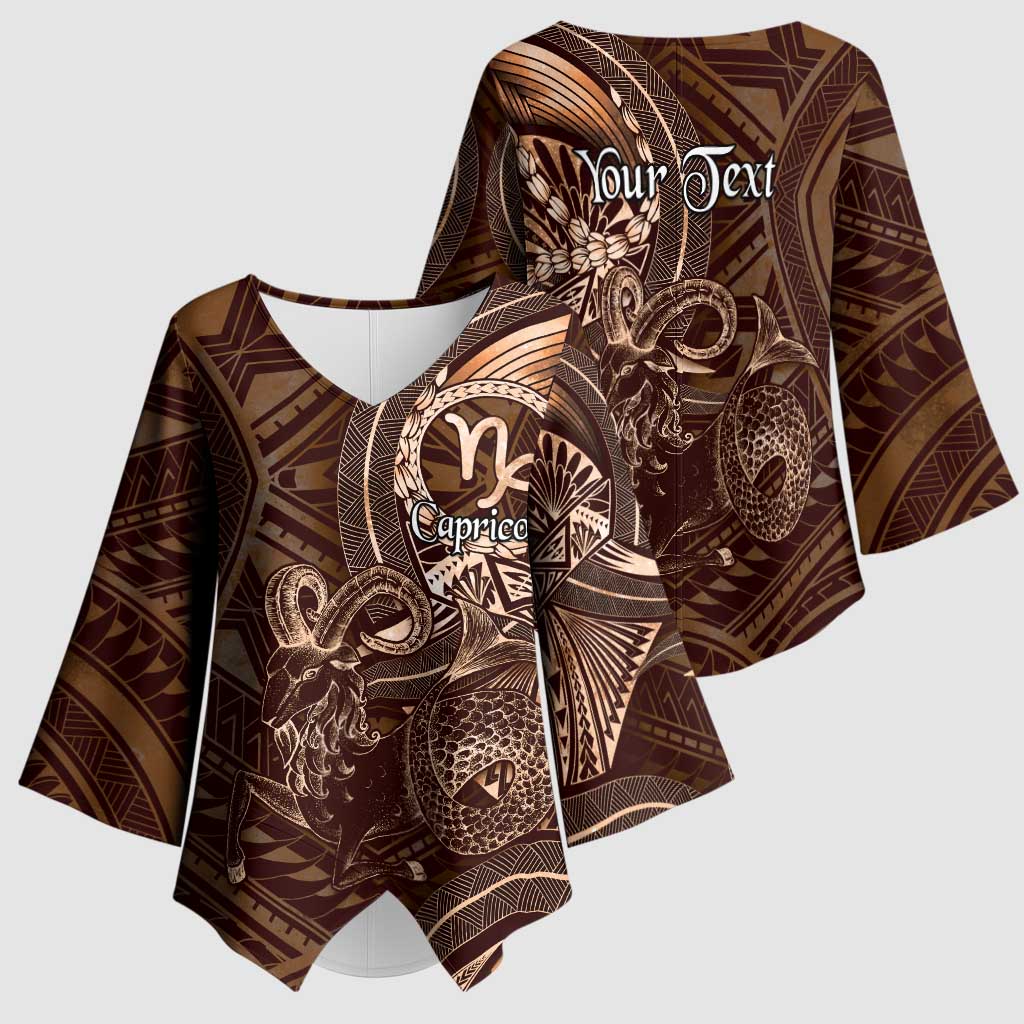 Personalised Polynesia Zodiac Capricorn Kimono Sleeve Blouse Galaxy Polynesian Pattern Chest Tattoo Style