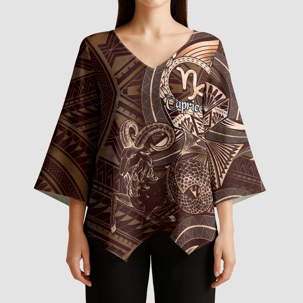 Personalised Polynesia Zodiac Capricorn Kimono Sleeve Blouse Galaxy Polynesian Pattern Chest Tattoo Style