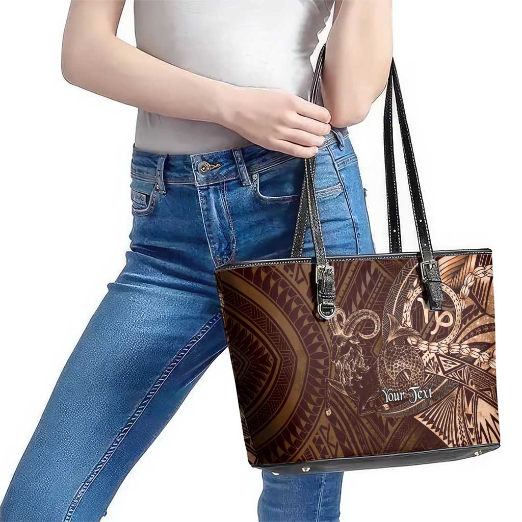 Personalised Polynesia Zodiac Capricorn Leather Tote Bag Galaxy Polynesian Pattern Chest Tattoo Style