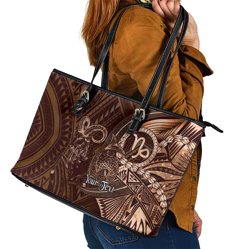 Personalised Polynesia Zodiac Capricorn Leather Tote Bag Galaxy Polynesian Pattern Chest Tattoo Style
