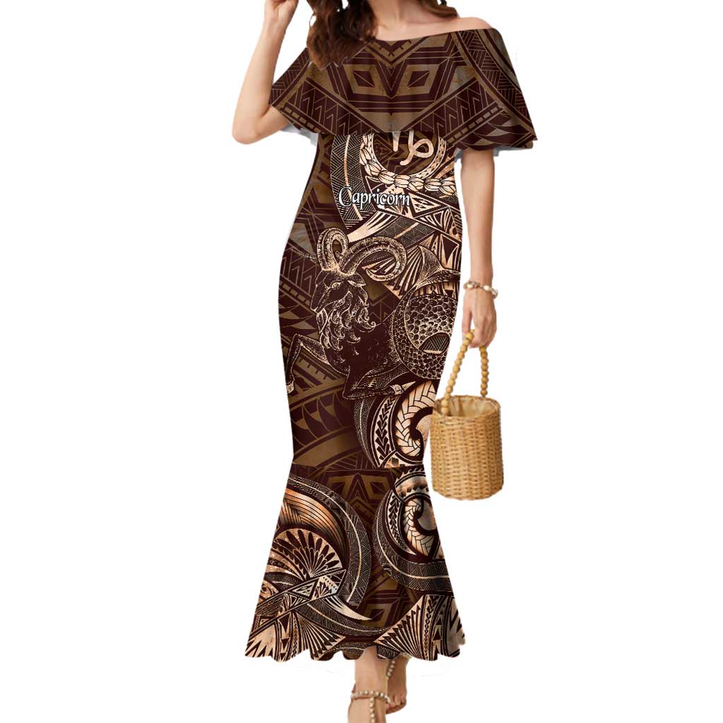 Personalised Polynesia Zodiac Capricorn Mermaid Dress Galaxy Polynesian Pattern Chest Tattoo Style