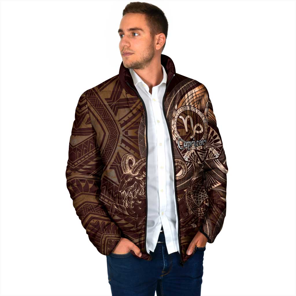 Personalised Polynesia Zodiac Capricorn Padded Jacket Galaxy Polynesian Pattern Chest Tattoo Style