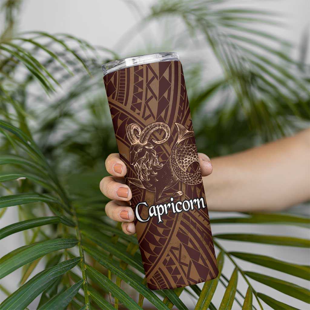 Personalised Polynesia Zodiac Capricorn Skinny Tumbler Galaxy Polynesian Pattern Chest Tattoo Style