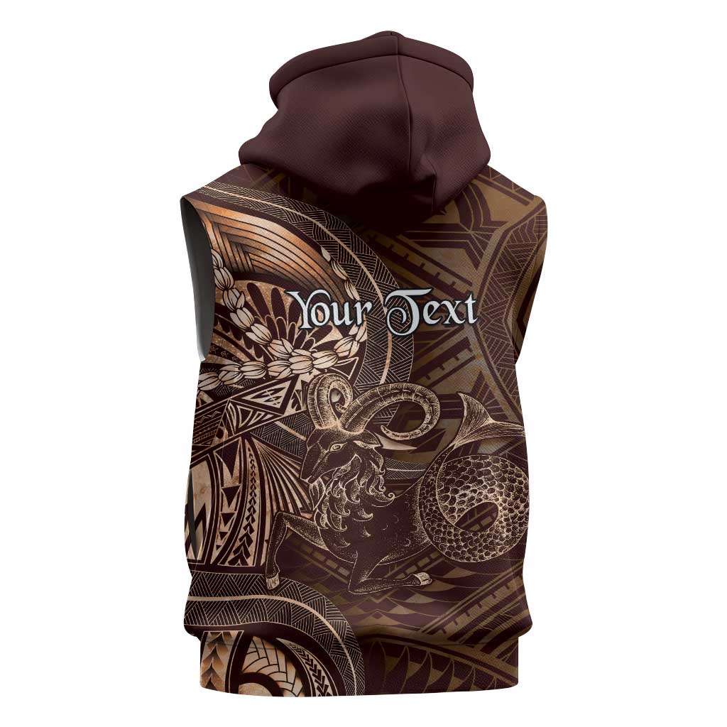 Personalised Polynesia Zodiac Capricorn Sleeveless Hoodie Galaxy Polynesian Pattern Chest Tattoo Style