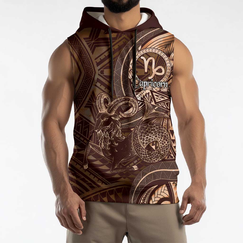 Personalised Polynesia Zodiac Capricorn Sleeveless Hoodie Galaxy Polynesian Pattern Chest Tattoo Style
