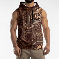 Personalised Polynesia Zodiac Capricorn Sleeveless Hoodie Galaxy Polynesian Pattern Chest Tattoo Style