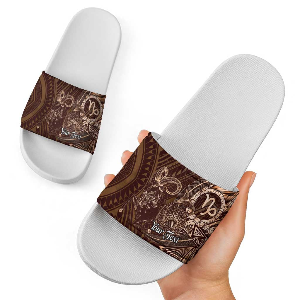 Personalised Polynesia Zodiac Capricorn Slide Sandals Galaxy Polynesian Pattern Chest Tattoo Style