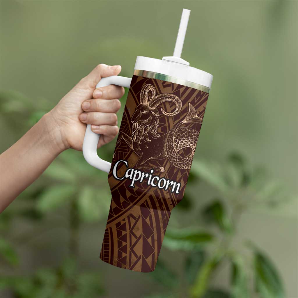 Personalised Polynesia Zodiac Capricorn Tumbler With Handle Galaxy Polynesian Pattern Chest Tattoo Style