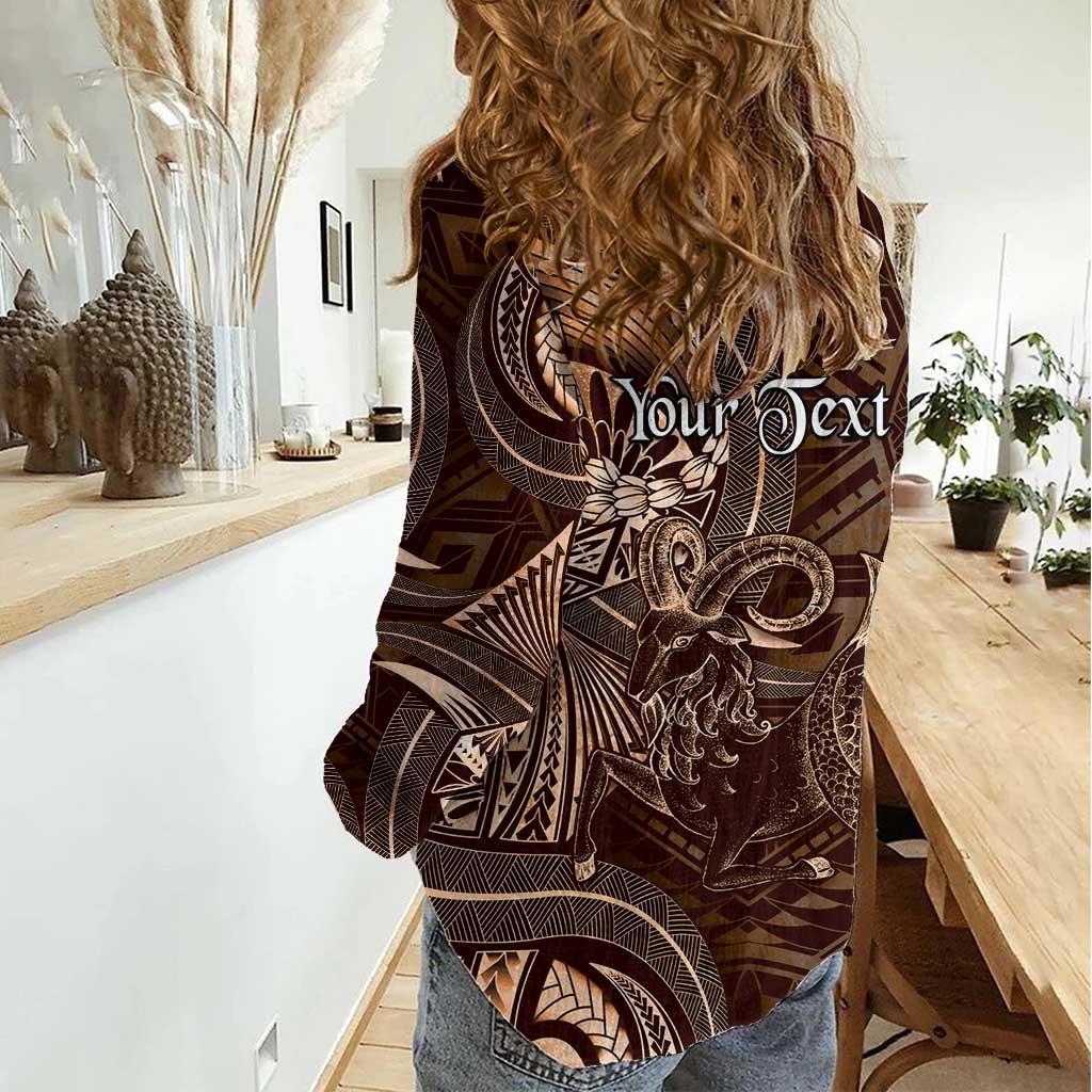 Personalised Polynesia Zodiac Capricorn Women Casual Shirt Galaxy Polynesian Pattern Chest Tattoo Style