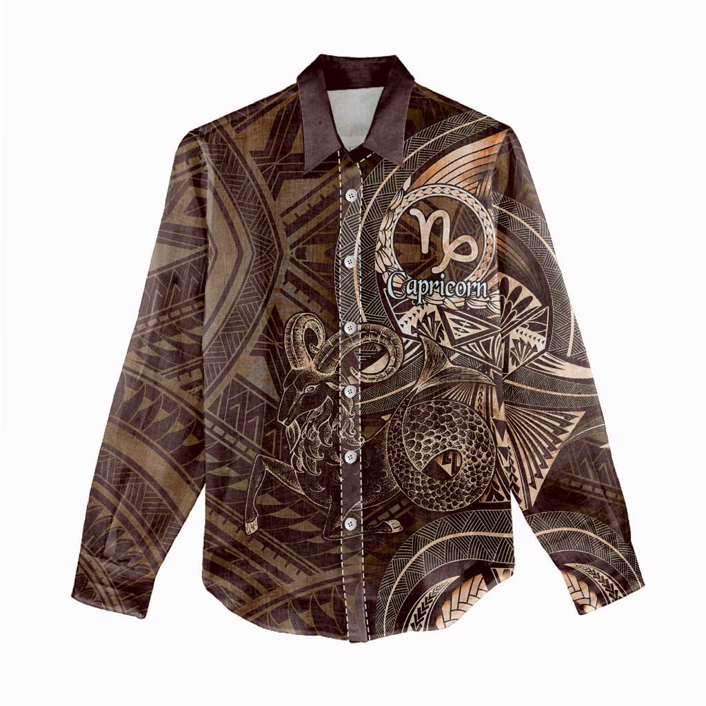Personalised Polynesia Zodiac Capricorn Women Casual Shirt Galaxy Polynesian Pattern Chest Tattoo Style