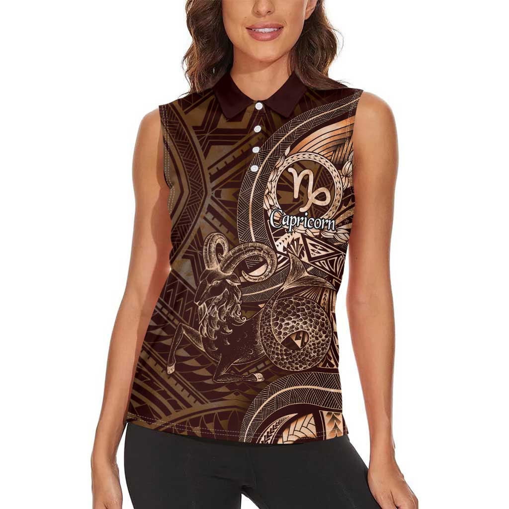 Personalised Polynesia Zodiac Capricorn Women Sleeveless Polo Shirt Galaxy Polynesian Pattern Chest Tattoo Style
