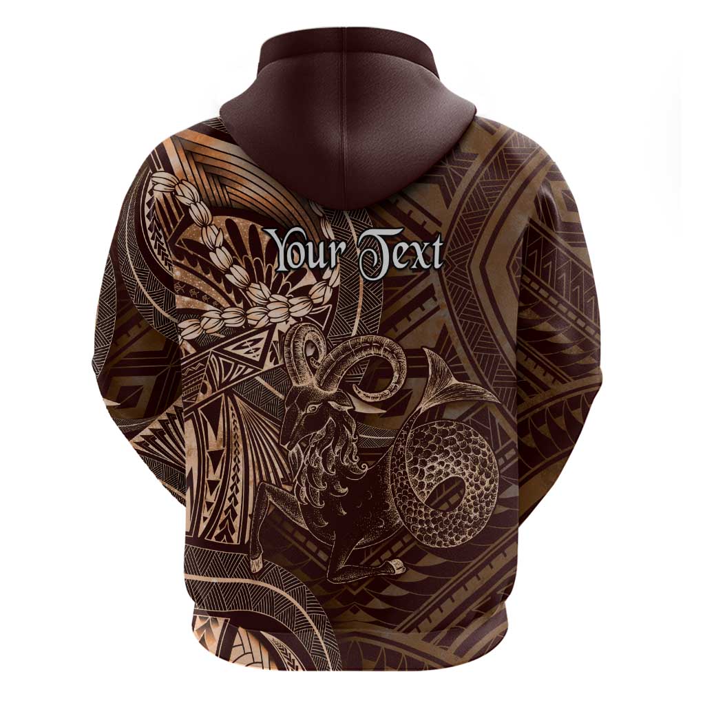 Personalised Polynesia Zodiac Capricorn Zip Hoodie Galaxy Polynesian Pattern Chest Tattoo Style