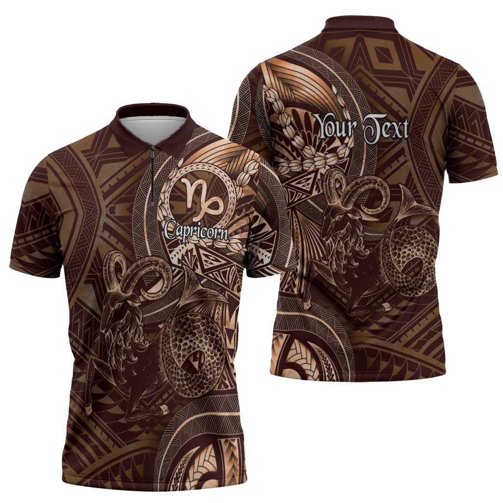 Personalised Polynesia Zodiac Capricorn Zipper Polo Shirt Galaxy Polynesian Pattern Chest Tattoo Style