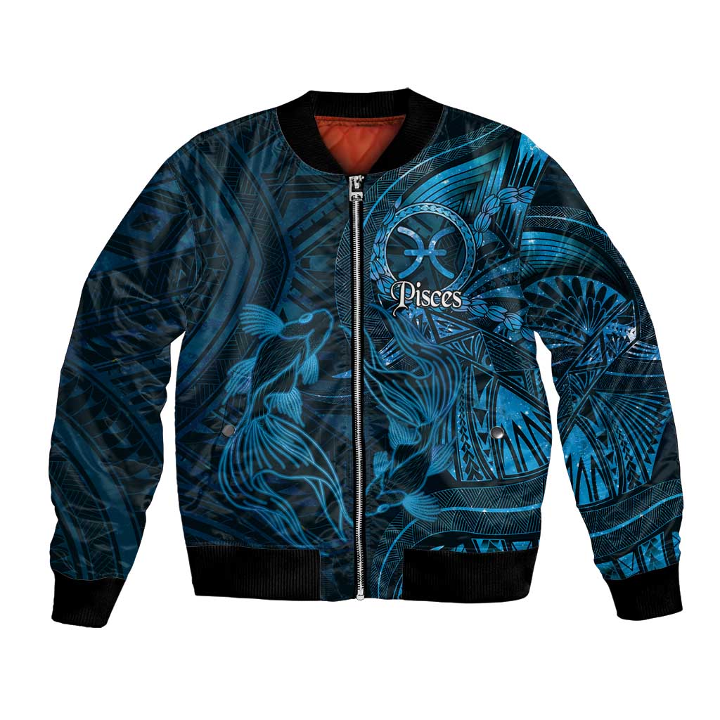 Personalised Polynesia Zodiac Pisces Bomber Jacket Galaxy Polynesian Pattern Chest Tattoo Style
