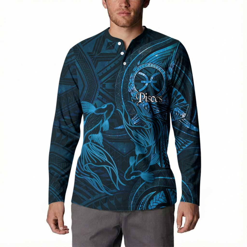 Personalised Polynesia Zodiac Pisces Button Sweatshirt Galaxy Polynesian Pattern Chest Tattoo Style