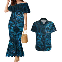 Personalised Polynesia Zodiac Pisces Couples Matching Mermaid Dress and Hawaiian Shirt Galaxy Polynesian Pattern Chest Tattoo Style