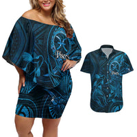 Personalised Polynesia Zodiac Pisces Couples Matching Off Shoulder Short Dress and Hawaiian Shirt Galaxy Polynesian Pattern Chest Tattoo Style