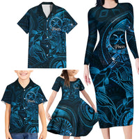 Personalised Polynesia Zodiac Pisces Family Matching Long Sleeve Bodycon Dress and Hawaiian Shirt Galaxy Polynesian Pattern Chest Tattoo Style