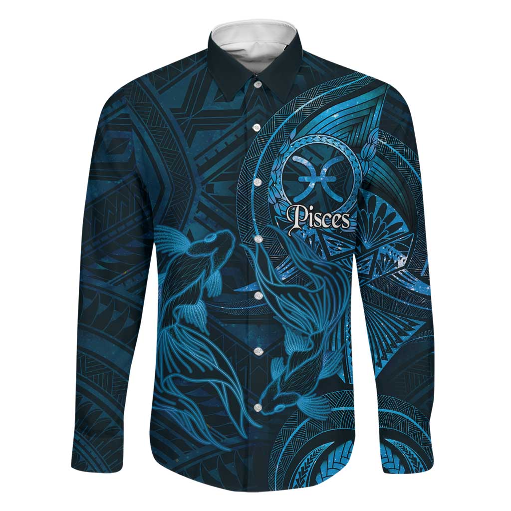 Personalised Polynesia Zodiac Pisces Family Matching Off The Shoulder Long Sleeve Dress and Hawaiian Shirt Galaxy Polynesian Pattern Chest Tattoo Style